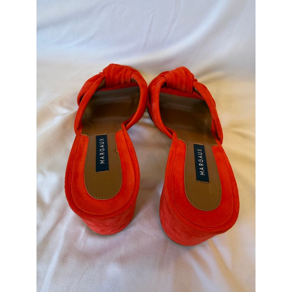 Margaux Poppy Red Knotted Suede Leather Block Heeled Sandals Shoes, 42, US 11 - Picture 5 of 6